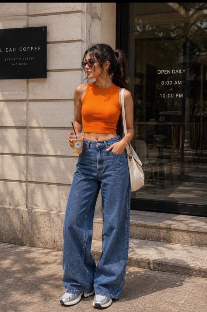 Tank top with wide leg jeans
