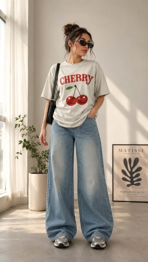 wide leg jeans with Graphic tee 