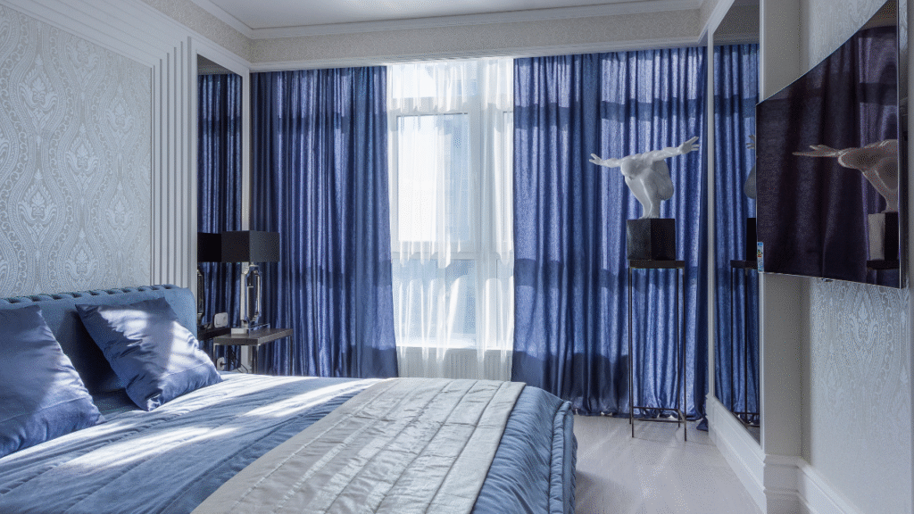 Floor-length curtains